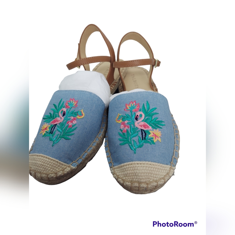 Talbots Light Chambray Izzy D'orsay Flamigo Espadrille Sandals Women's 7.5 NWT